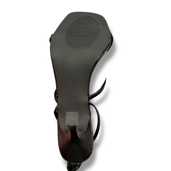 NIB Black Crocodile Embossed Square Toe Lace Up High Heel Sandals Women US 8 - Picture 7 of 9